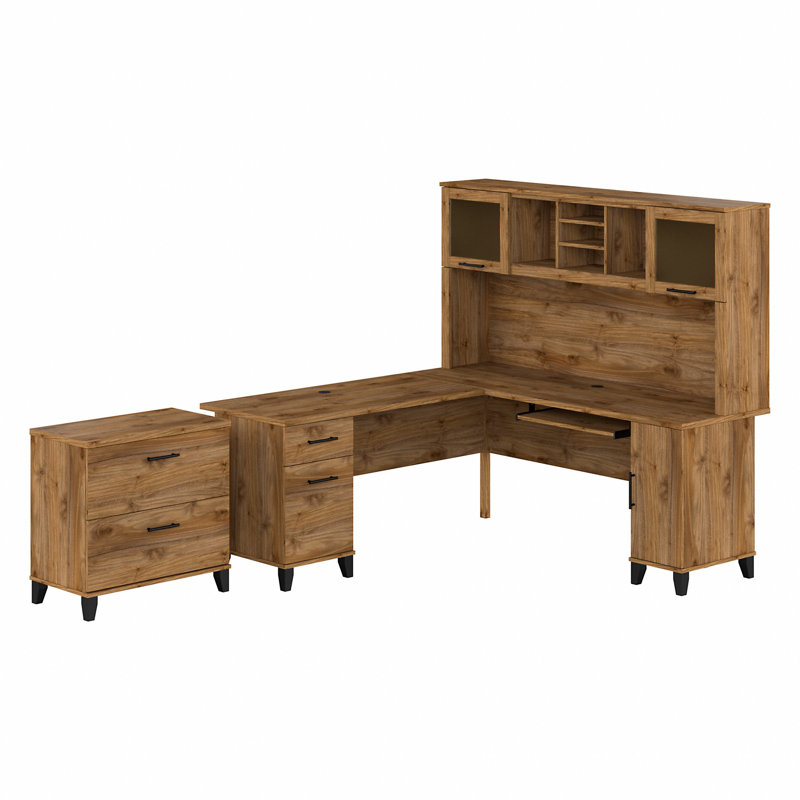 Ensemble de bureau avec rehausse Magomed, Noyer frais
