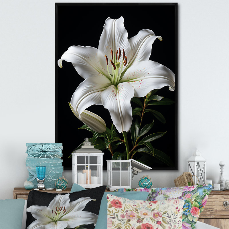 Impression sur toile encadrée, "Black Lily", H 32 po x l 24 po x P 1 po, Cadre flottant noir