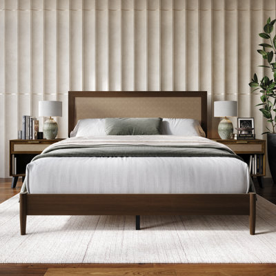 KING SIZE WOODEN PLATFORM BED WITH 2 NIGHTSTANDS IN BLACK