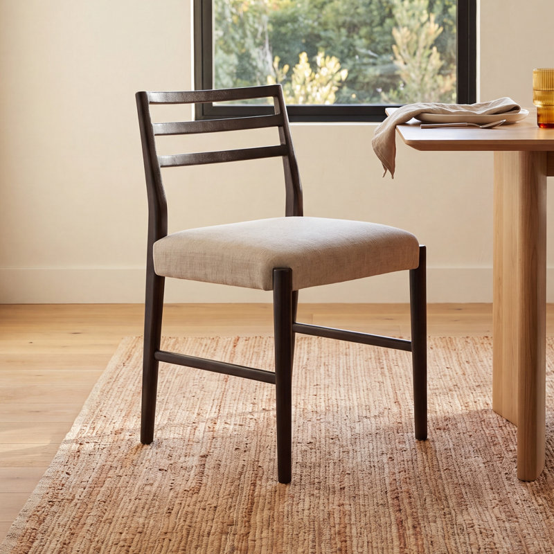 Lindyn 18.9'' H Upholstered Side Chair, Ivory Cotton/Polyester Blend/Viscose, Scrubbed Oak Black