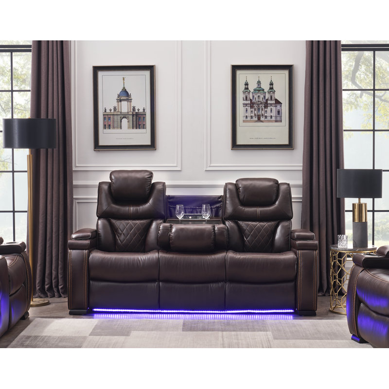 Canapé inclinable en cuir véritable 80 po Akes, Brun