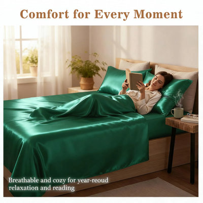 4-piece Satin Bed Sheet Set – soft 85g & Silky Smooth – Solid Color Machine Washable