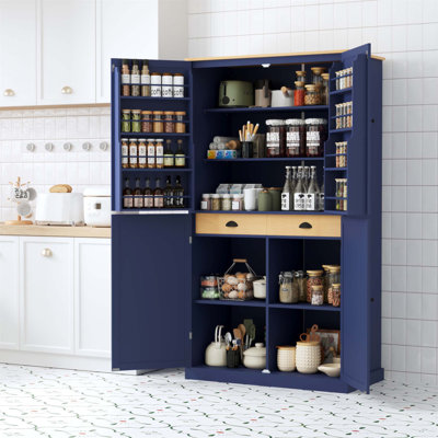 Spacious Freestanding Kitchen Pantry With 2 Drawers, 2 Adjustable Shelves, And 8 Door Shelves For Enhanced Storage And Organization