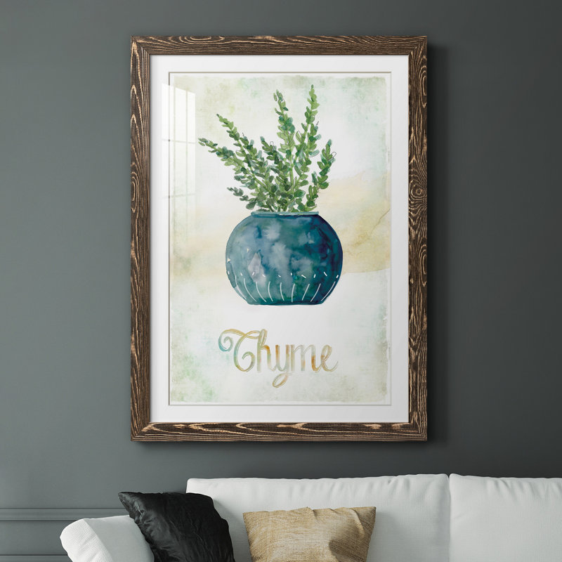 " Potted Thyme ", Walnut Framed Paper, 31.5" H x 23.5" W x 1.5" D
