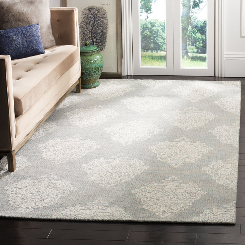 Galien Hand Tufted Wool Damask Rug, Rectangle 6' x 9'