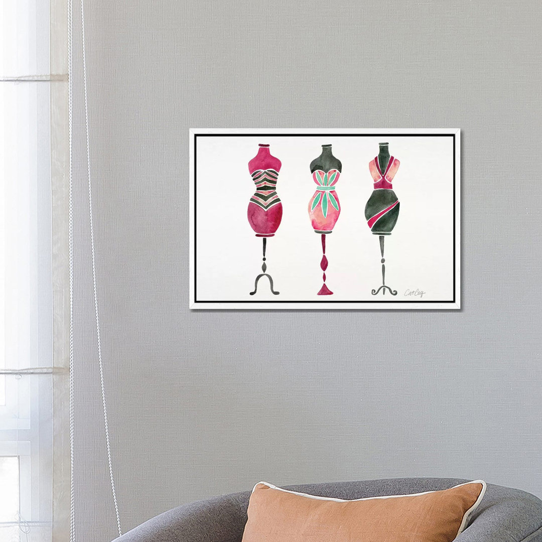 Pink 3 Dresses von Cat Coquillette - Galerie-verpackte Leinwand Giclée auf Leinwand