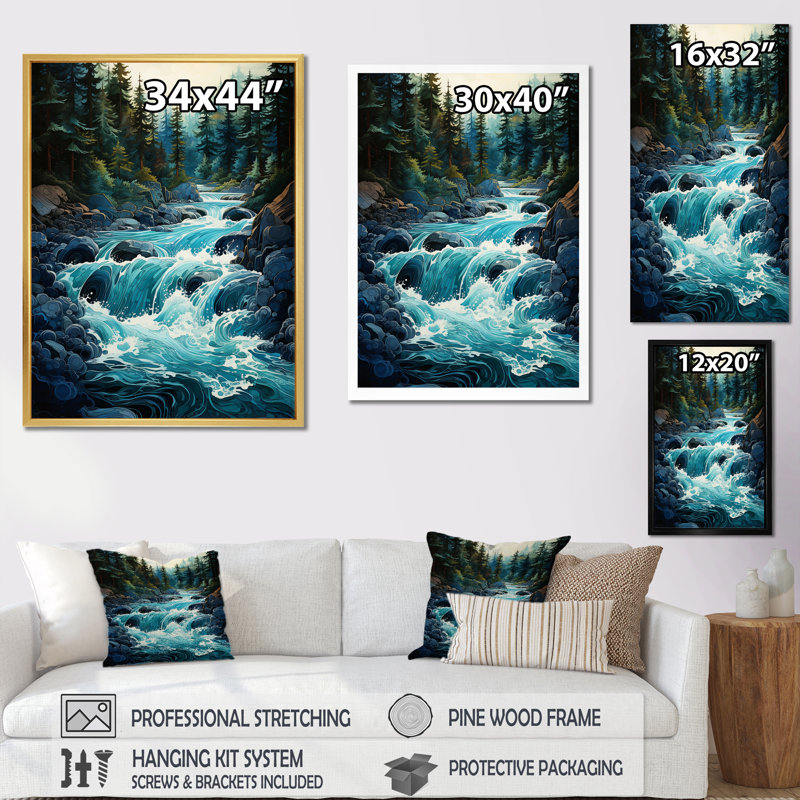 River Reverie sur toile, Cadre flottant noir, 40" H x 30" W