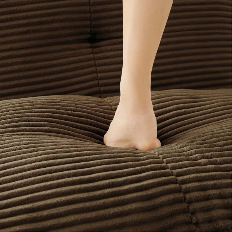 Repose-pieds en velours côtelé brun, Brun