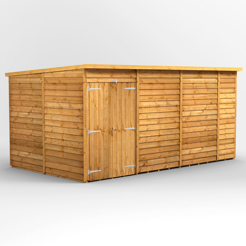 Powersheds 14 x 8ft Timber Overlap Windowless Pent Garden Shed, Double Doors