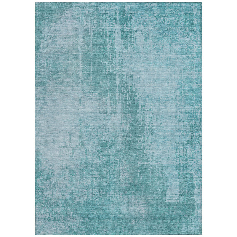 Tapis d'extérieur lavable abstrait bleu sarcelle bleu et gris 8 pi x 10 pi Aqua