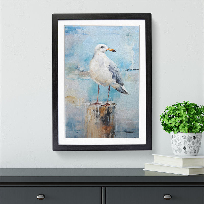 Seagull Gestural No.3 - Single Picture Frame Print on Wood, Black Framed, 46cm H x 34cm W x 2cm D