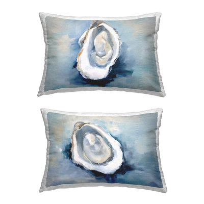 Open Oyster Mollusk Shells Printed Outdoor Throw Pillow Design by Petal Prints Design (Set of 2)
