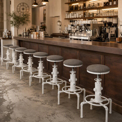 Set Of 4, 24Inch-29.9Inch Adjustable Height Industrial Swivel Sofa Pu Seat Indoor-Outdoor Use Chic Dining Bistro Cafe Side Barstool Bar Chair Coffee Chair Kitchen Counter Stool,Antique White