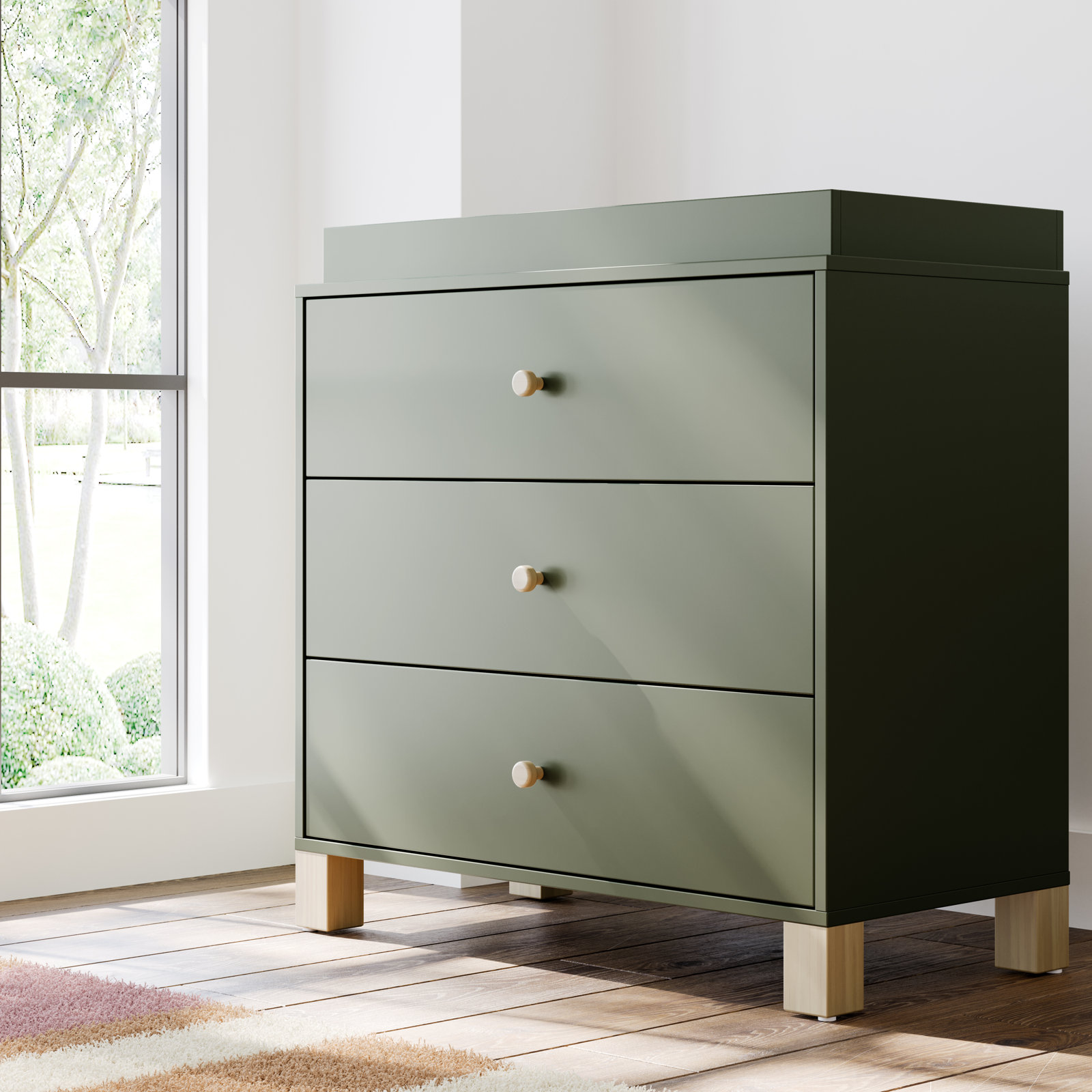 California 3-Drawer Changing Table Dresser, Olive
