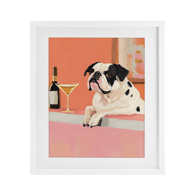 Bulldog at Martini Lounge, impression sous verre encadrée, design par The Prints Vibe