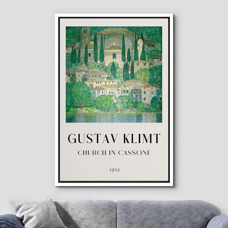 «Church In Cassone», reproduction d'art encadrée sur toile par Gustav Klimt, H 36 po x l 24 po x P 1,5 po, Blanc