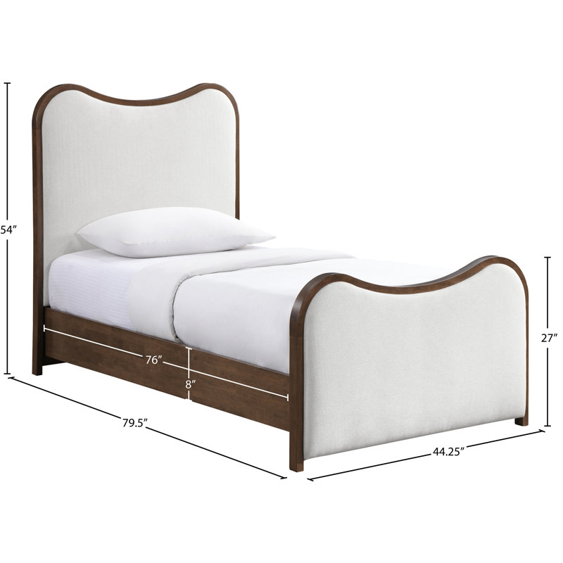 Lit tapissier Arvada, Simple, Crème lin texture tissu / brossé noyer