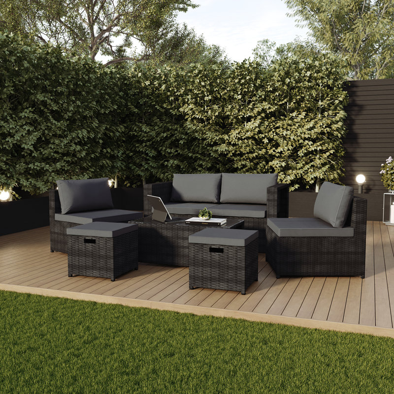 6 - Piece 6 - Person 48Cm L Outdoor Dining Set, UKFR Certified, Black