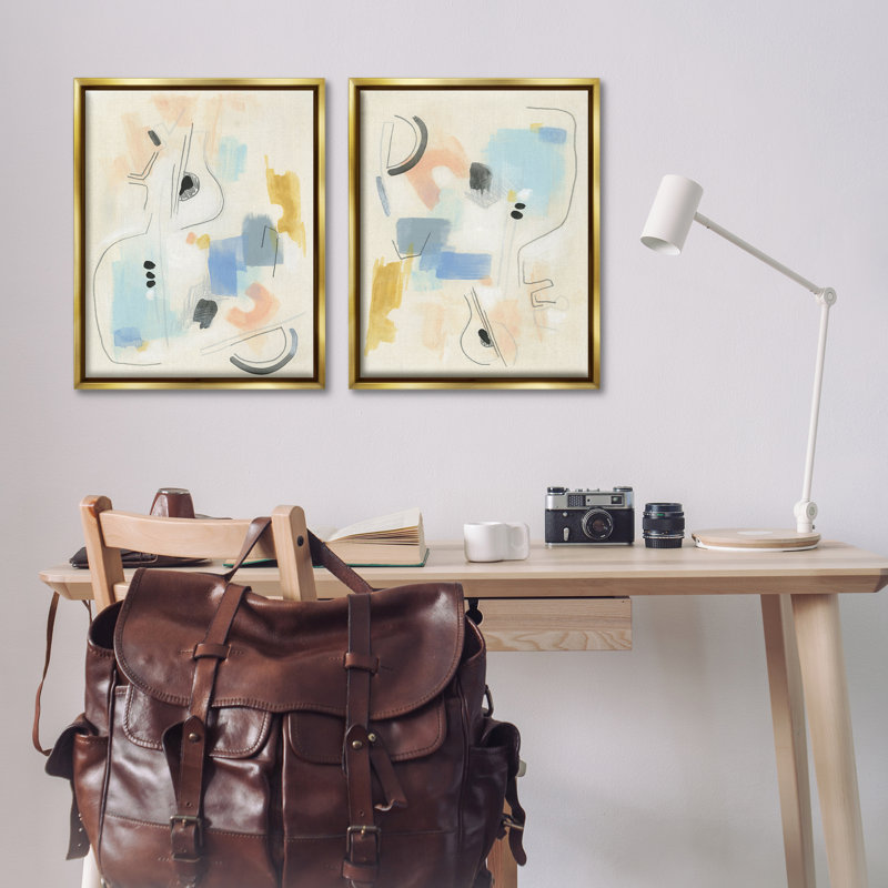 «Pastel Shapes Lines Patches», ensemble de 2 toiles flottantes encadrées par June Erica Vess, H 31 po x l 25 po