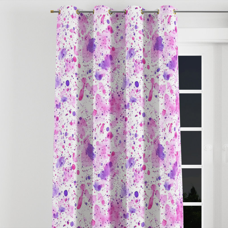 Rideaux de fenêtre Modern - Rideau à œillets rose et mauve à motif abstrait - 1 panneau, L 52 po x L 63 po, Œillets dorés