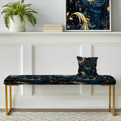 Blue Celestial Boho Pattern - Boho Upholstered Gold Bench