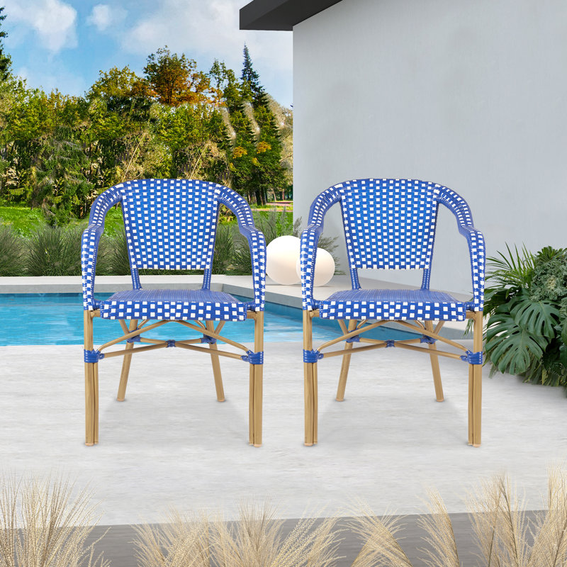 Fauteuil de salle à manger empilable avec coussin Fallis, Brun, Bleu marine