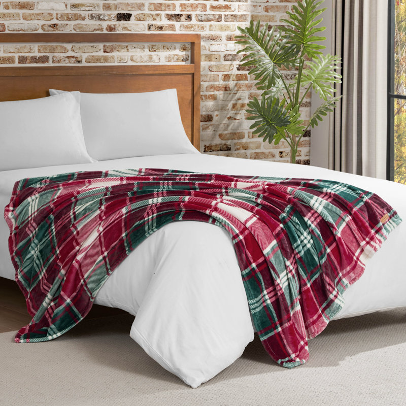 Lucky Brand Plaid Blankets, White/Green/Red Winter Plaid