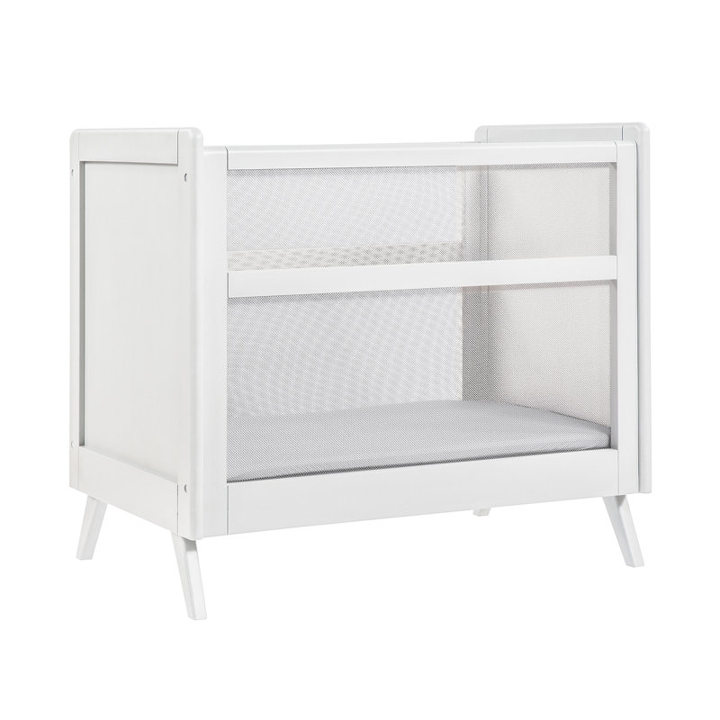 White Wooden and Mesh 2-in-1 Mini Crib with Mattress