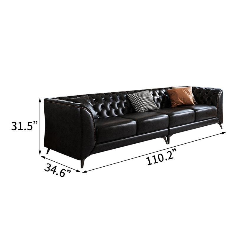 Canapé en cuir de style américain Canapé rétro moderne, H 31,5 po x l 110,2 po x P 34,6 po