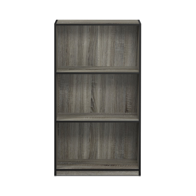 Kylee 3-Tier Open Shelf Bookcase, (3 Shelves) 100cm H x 55.2cm W x 23.5cm D, French Oak Grey/Black