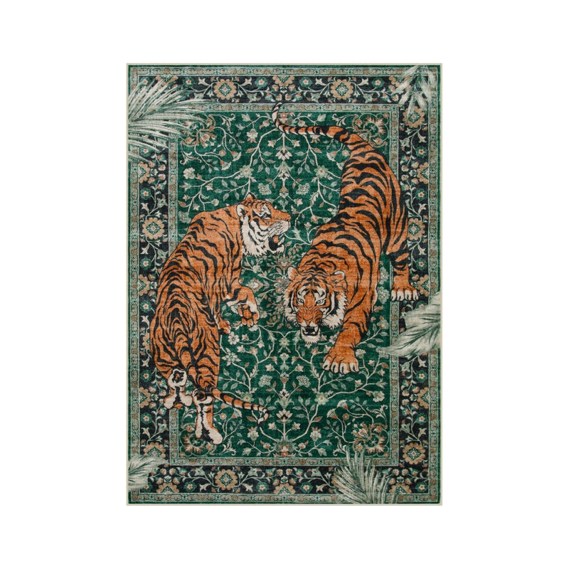 Green Orange Tiger Botanical 5 x 7 Ft Rug for Entryway