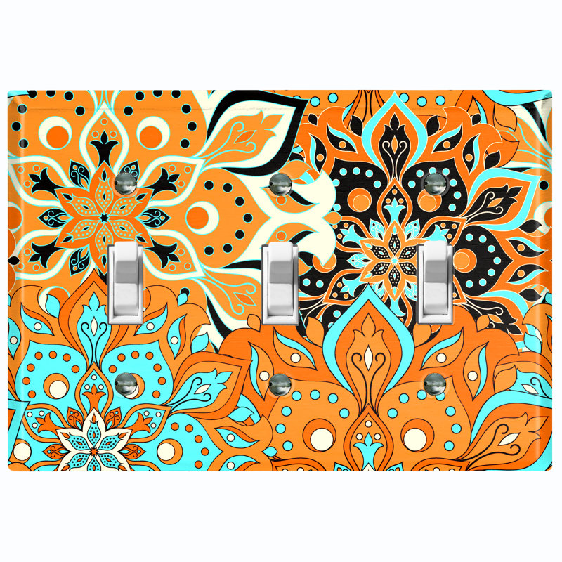 Plaque murale orange orange, bleu, mandala et interrupteur à bascule