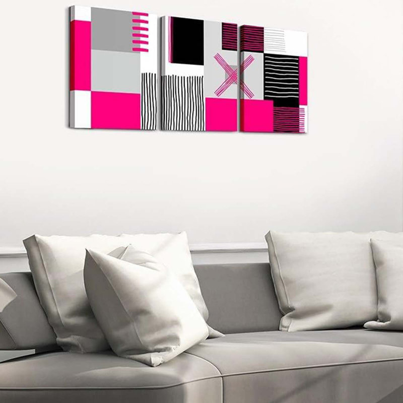 3 Piece Wrapped Canvas Print, Pink