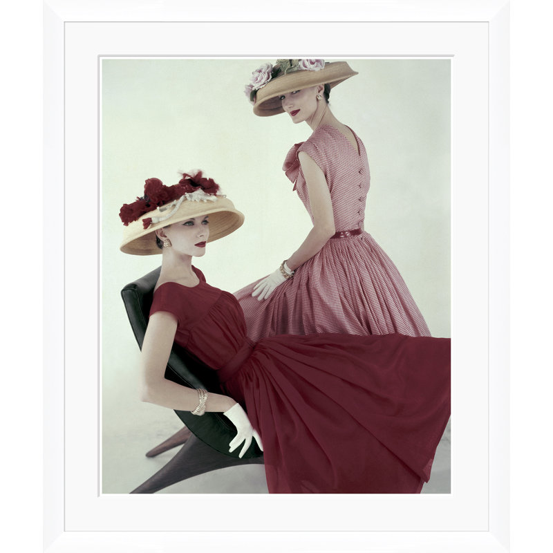 Vogue Magazine, "Two Models Wearing Red Dresses," Karen Radkai, April 15, 1956 Print by Condé Nast, 51.5" H x 43.5" W