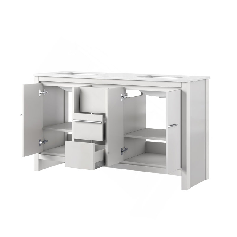 Meuble-lavabo blanc 60 po X P 20 po D, avec plateau en marbre de culture, H 36,63 po x l 60 po x P 20,25 po, Blanc