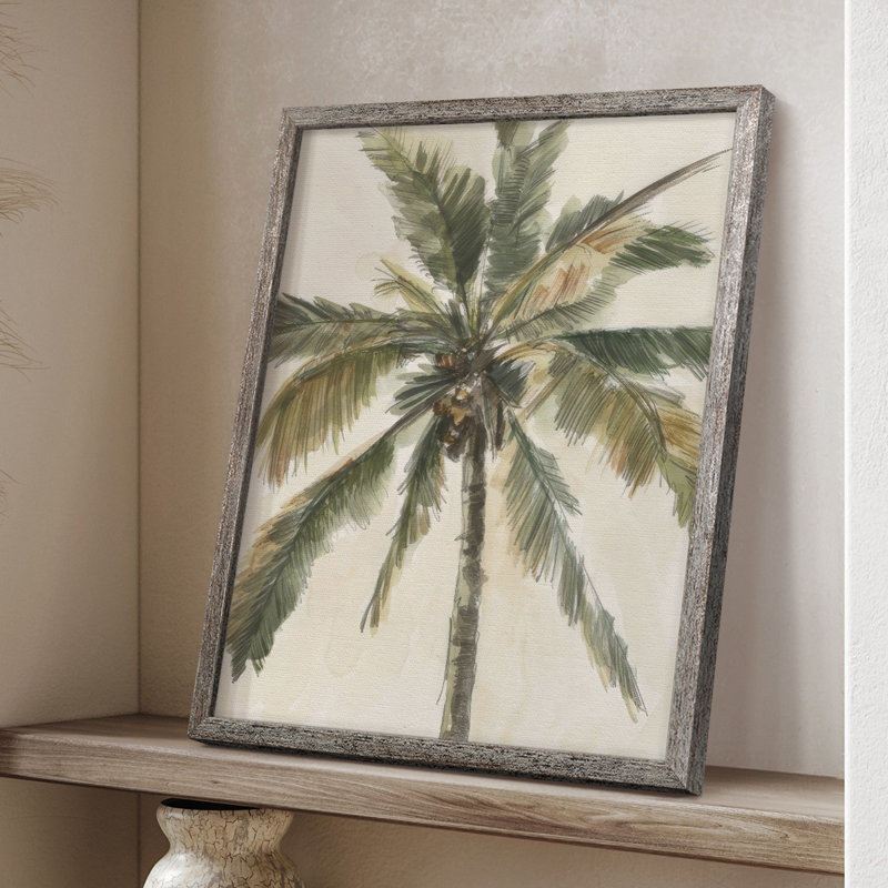 «Antique Watercolor Palm Study I», reproduction encadrée - bois massif, H 11 po x l 9 po