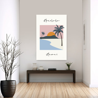 Honolulu Retro Vibe Retro Abstract Palm Tree Beach Ocean Wall Art Print 1 Piece Wrapped Canvas Wall Art