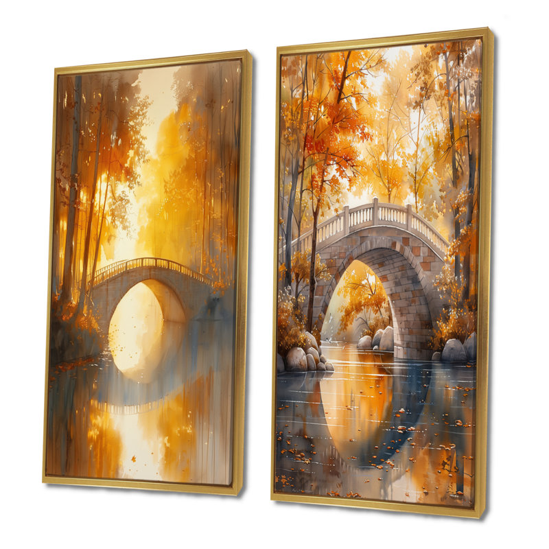 Ensemble de 2 pièces d'art mural jaune et beige, H 40 po x l 40 po, Cadre flottant doré