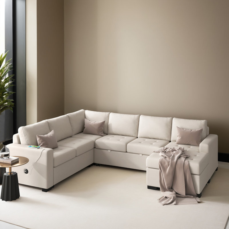 Canapé-lit d'angle rembourré 108,42 po pour salon, Polyester beige