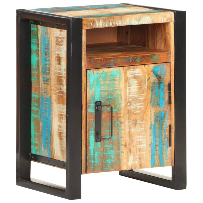 Mya Bedside Cabinet 40x35x55cm Solid Acacia Wood, Brown/Green/Black