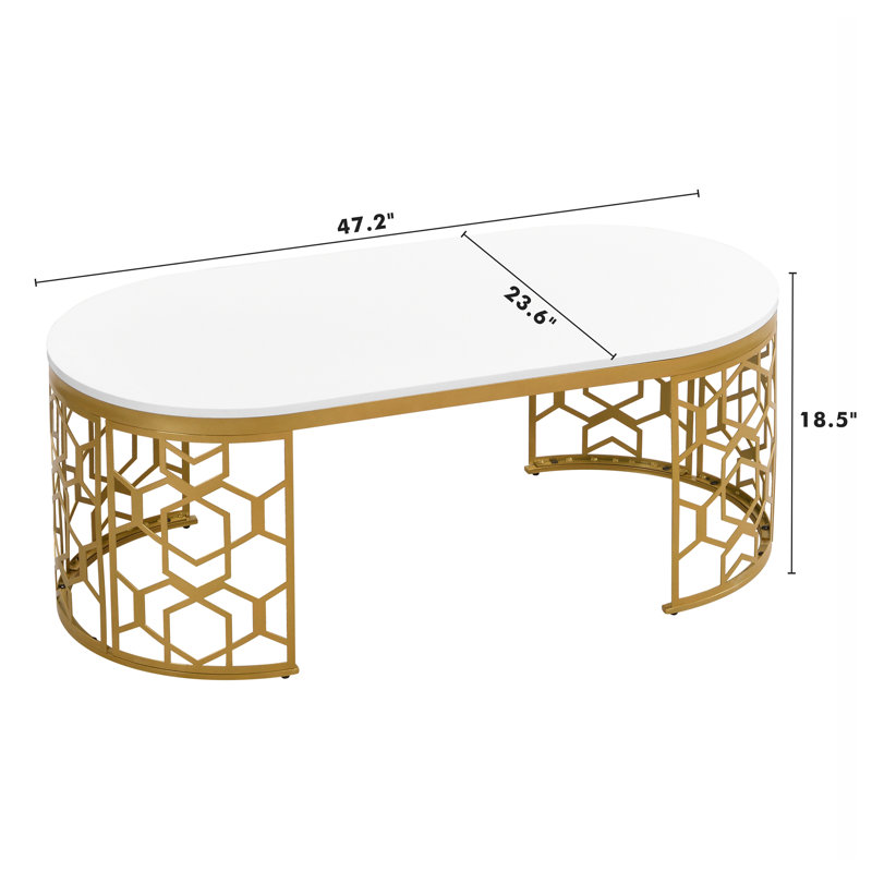 Table basse moderne ovale avec structure en acier inoxydable