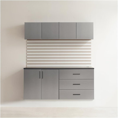 Home Imports Emporium Garage Cabinet Set for Workshop Storage Rectangular Engineered Wood Industrial Wall Mounted with Adjustable Legs Metallic Silver