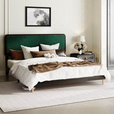 Ines Bed Frame with Velvet Upholstered Headboard