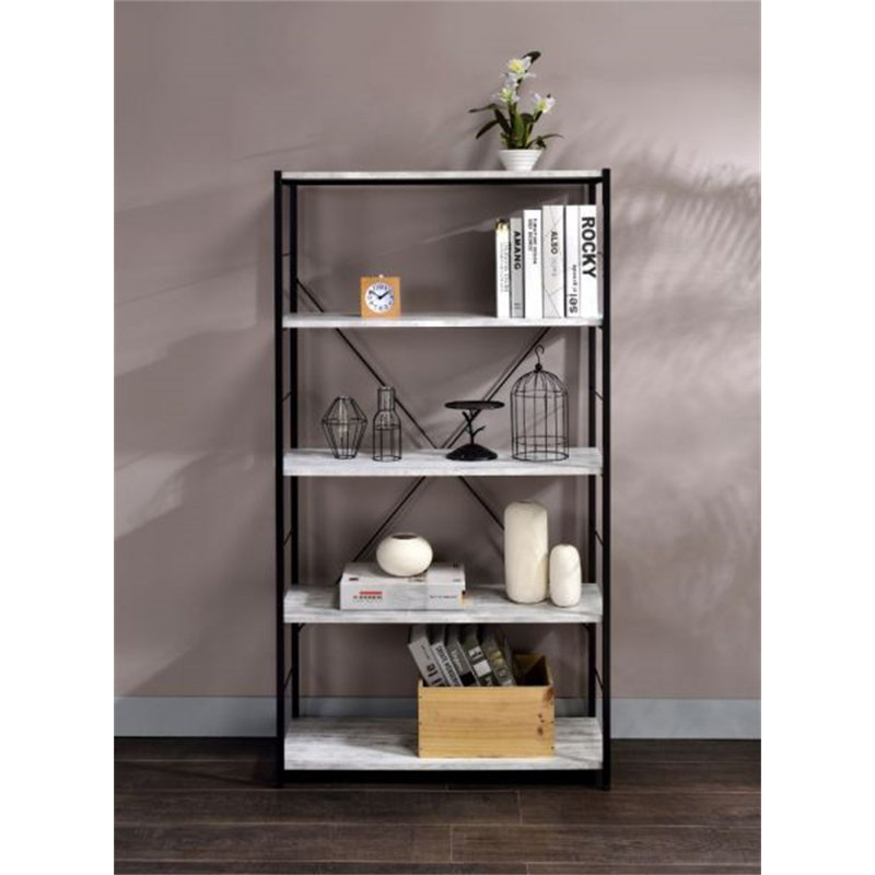 Bibliothèque étagère Jordahn, Blanc rustique, (5 tablettes) H 57 po x l 32 po x P 13 po