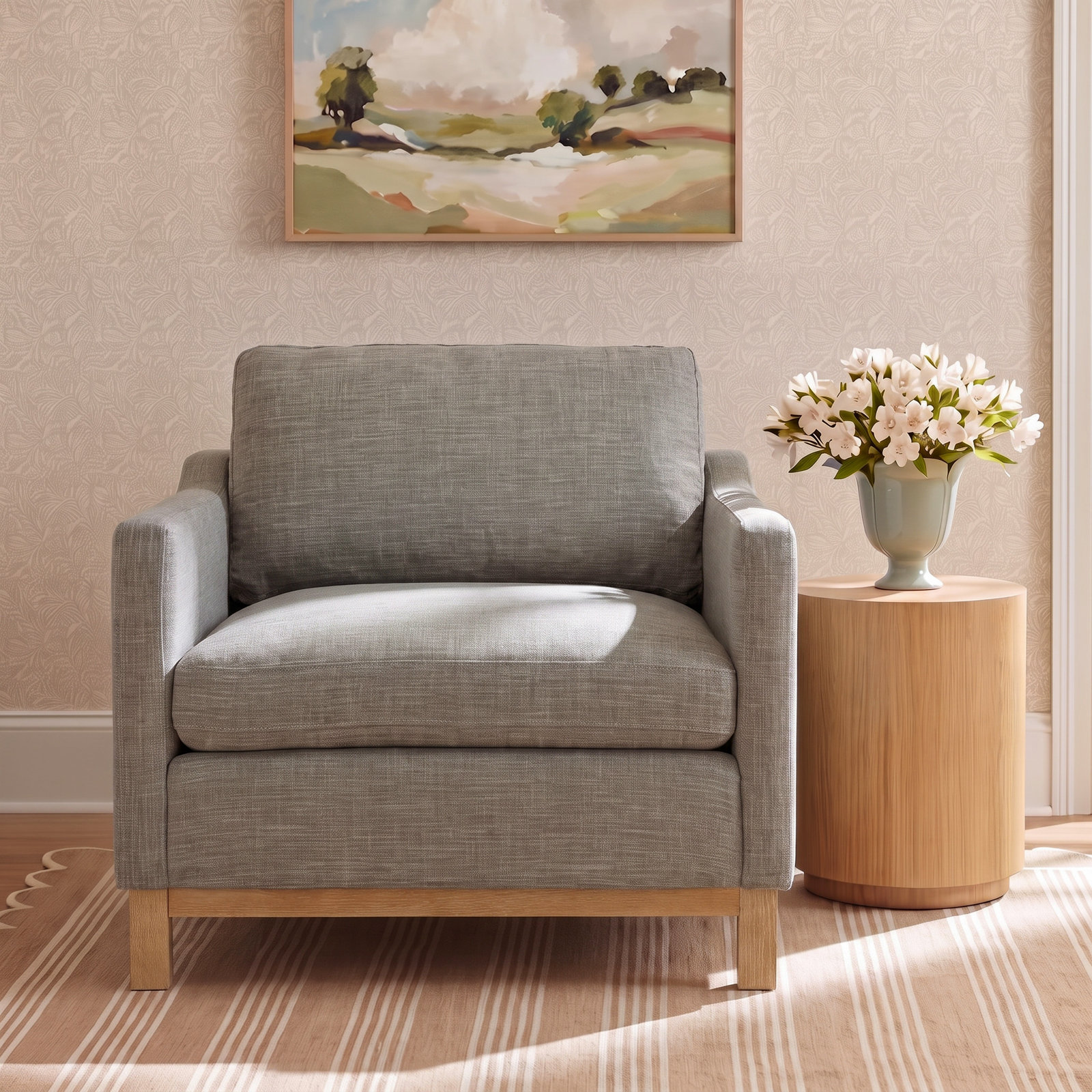 Cami Oak Armchair, Smoke Linen Blend