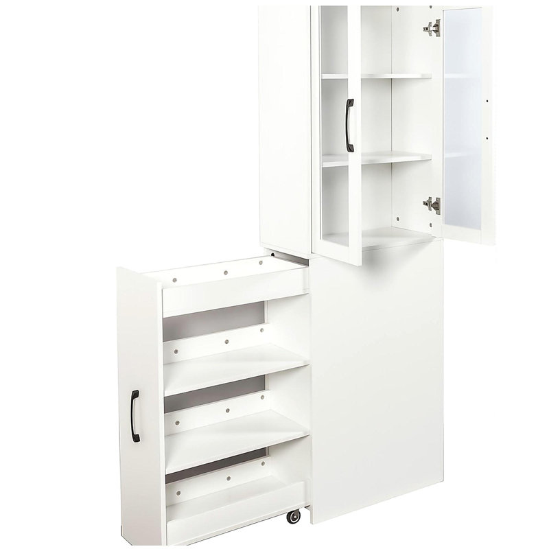 70.87" H Display Storage Cabinet , 4 Tier multi-functional pull-out multi-tier storage shelf & 2 Glass Doors, Modern Wooden Tall Bookshelf Bookcase