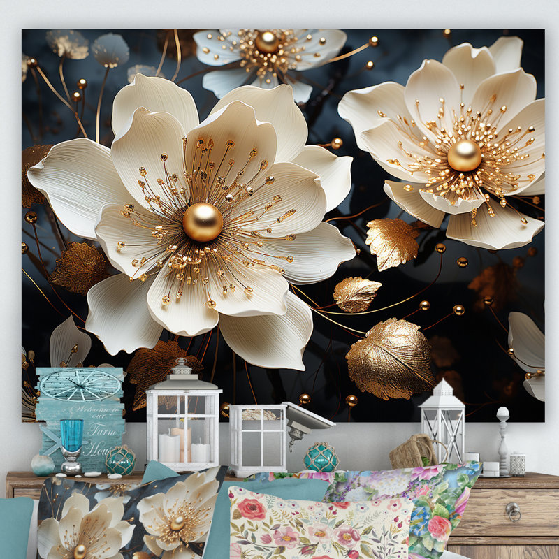 Golden Lotus Tranquility sur toile, Toile tendue, 30" H x 40" W