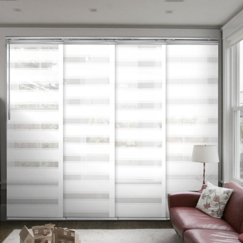 Semi-Sheer Macadamia 4-Panel Single Rail Panel Track Extendable 48"-88"W x 94"H, Panel width 23.5"