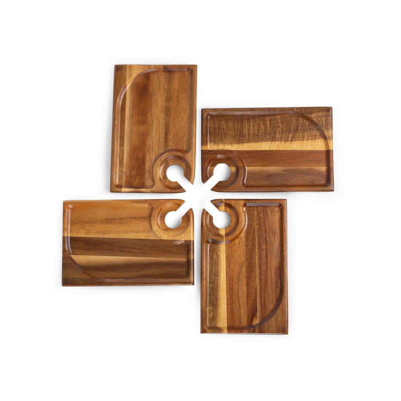 Ensemble de 4 assiettes rectangulaires à vin pour apéritif, Brun