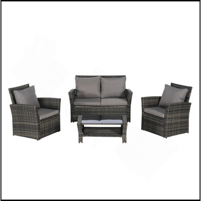 4 Pieces Outdoor Patio Furniture Sets Garden Rattan Chair Wicker Set, Poolside Lawn Chairs With Tempered Glass Coffee Table Porch Furniture